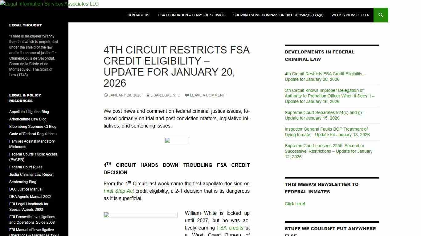 4th Circuit Restricts FSA Credit Eligibility – Update for January 20, 2026 | Legal Information Services Associates LLC