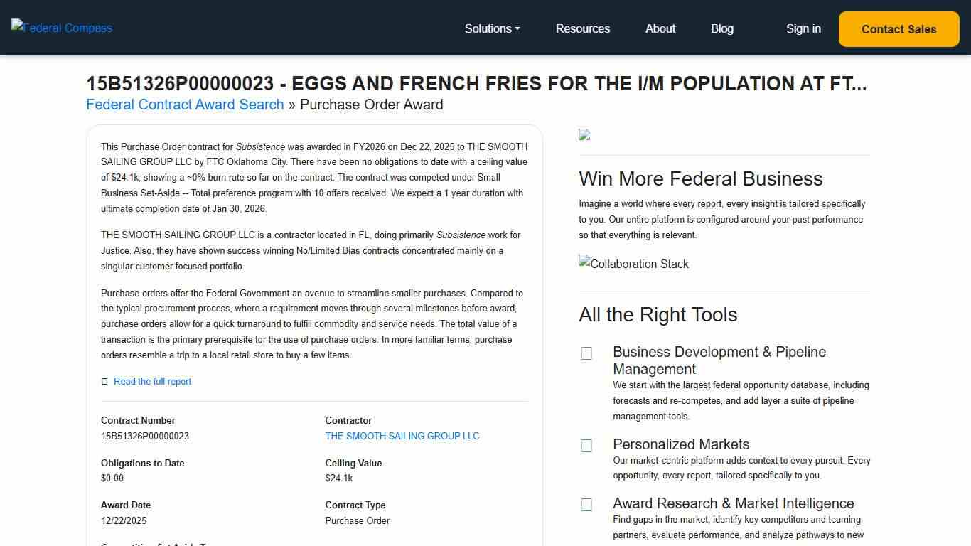 Justice Award | 15B51326P00000023 | EGGS AND FRENCH FRIES FOR THE I/M POPULATION AT FTC OKLAHOMA CITY